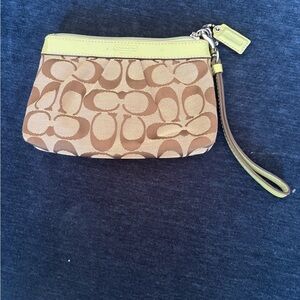 Coach Tan and Green Signature Wristlet